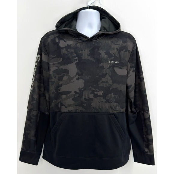 Simms Other - Simms Fishing Hoodie Men's M Black Hex Camo Fleece Lined Pullover Outdoor